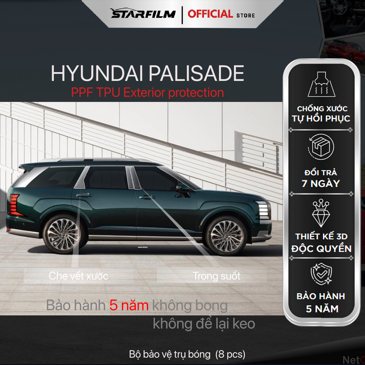 HYUNDAI PALISADE (ALL NEW)  bộ PPF bảo vệ chống xước trụ bóng STARFILM